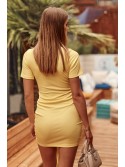 Fitted dress with ruffles, yellow FG602 - Online store - Boutique